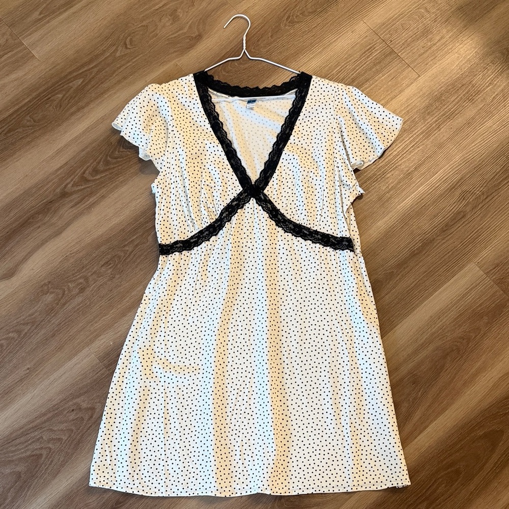 Old Navy White Polka Dot Top with Black Lace